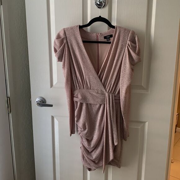 Aqua Metallic Faux Wrap Dress - Picture 4 of 6